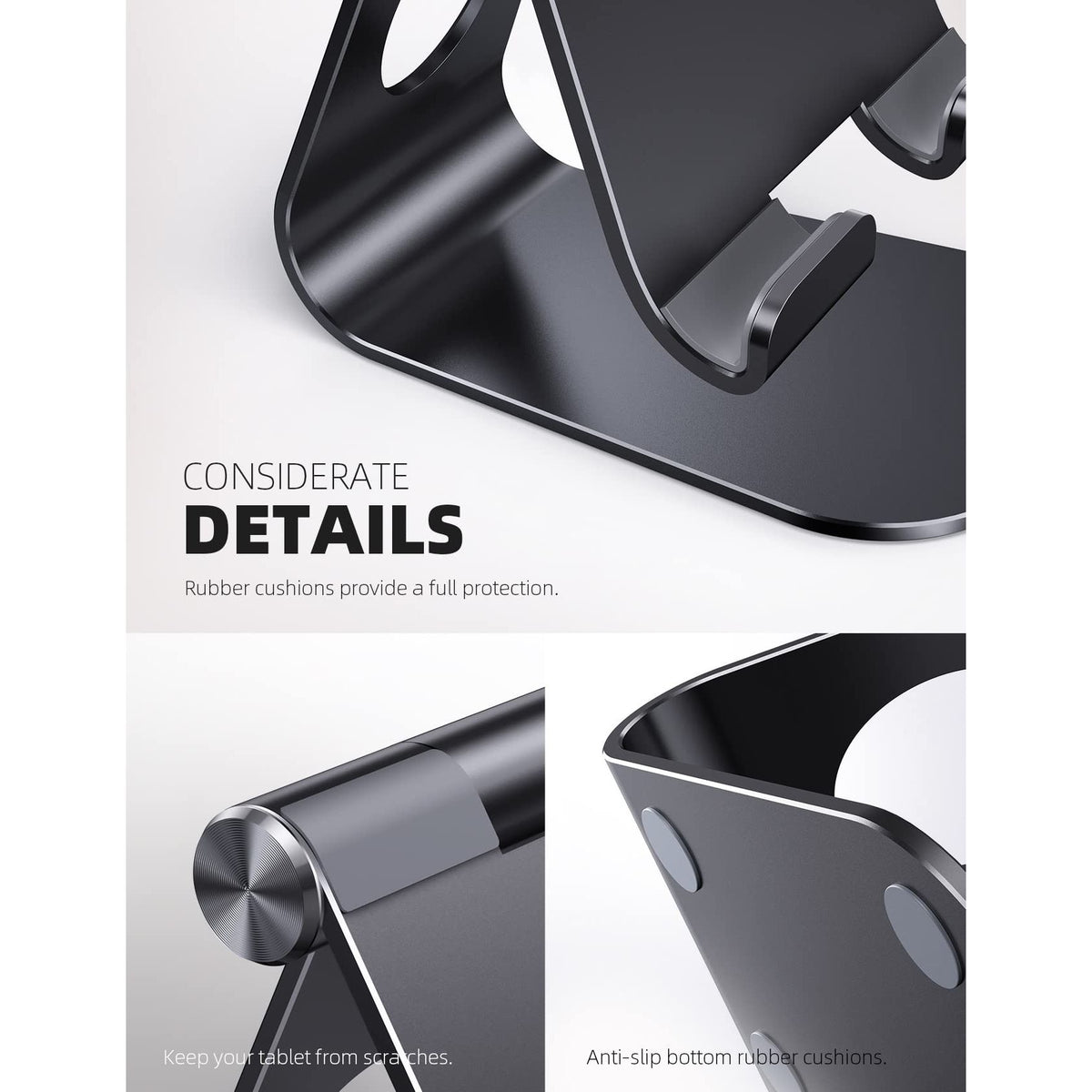 Lamicall Tablet Stand Adjustable, Tablet Stand : Desktop Stands Holder Dock Compatible with Tablets Such as iPad 2018 Pro 9.7, 10.5, Air Mini 4 3 2, Kindle, iPhone 17 Max, E-Reader (4-13'')- Black