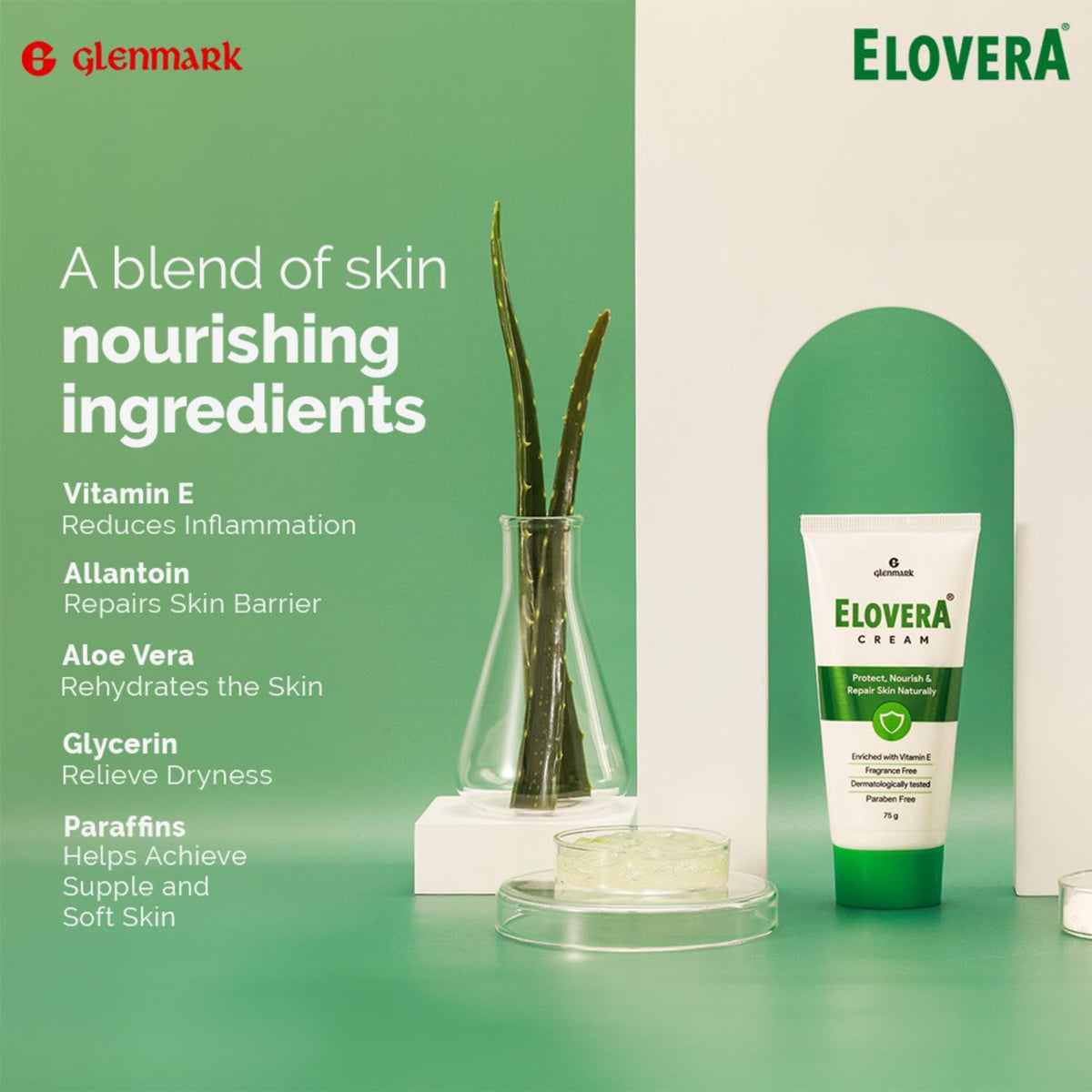 Elovera Moisturising Cream 75g | For Dry Skin | with Aloe Vera & Vitamin E | Protects, Nourishes and Repairs Skin | Paraben Free | Fragrance Free