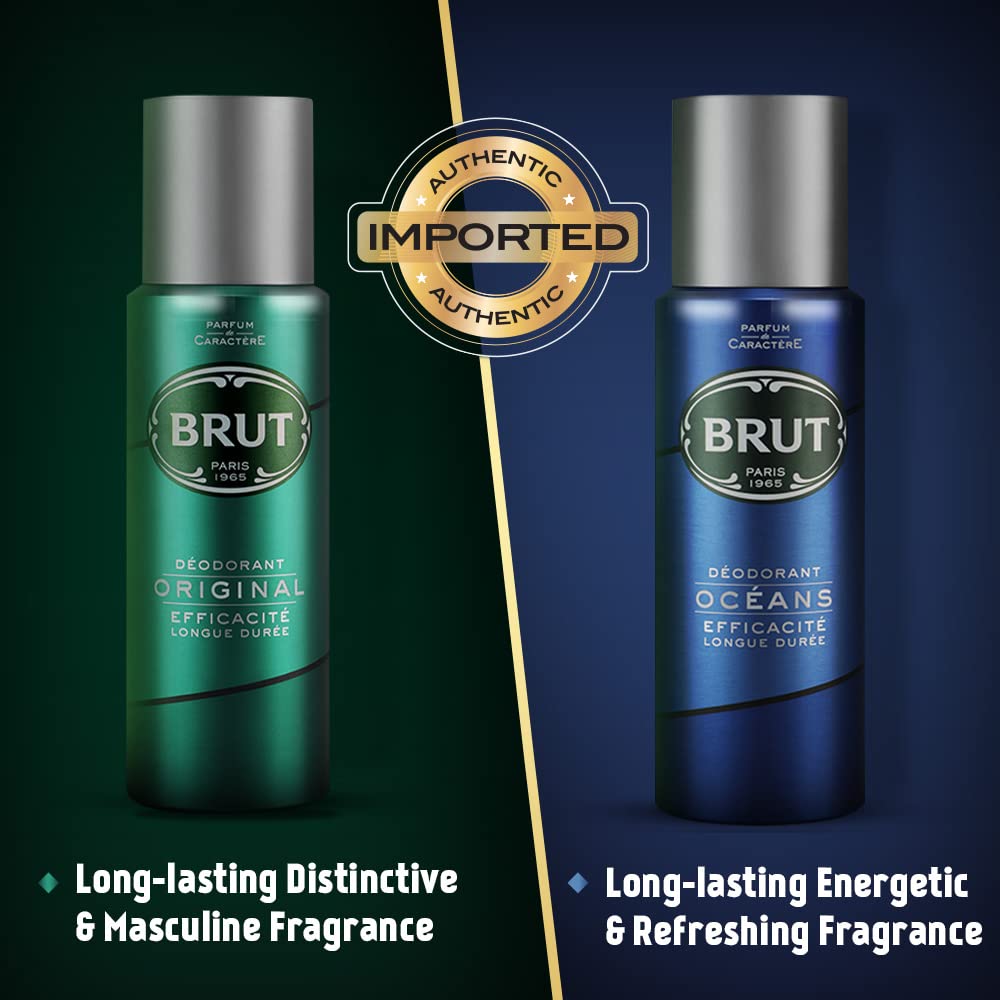 Brut Original and Ocean Deodorant Spray for Men, Long-Lasting Masculine Fragrance, Imported, 200 ml (Buy 2 Get 1)