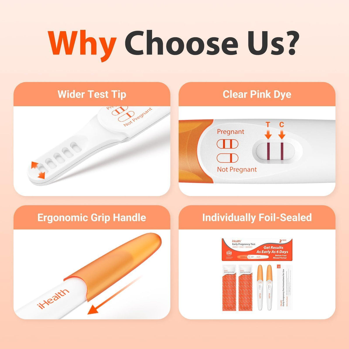 iHealth Early Detection Pregnancy Test 3 Pack, Ultra-Sensitive Results 6 Days Before Missed Period, Over 99% Accurate. Easy at-Home Fertility HCG Test Kit, Individually Wrapped, Pruebas de embarazo