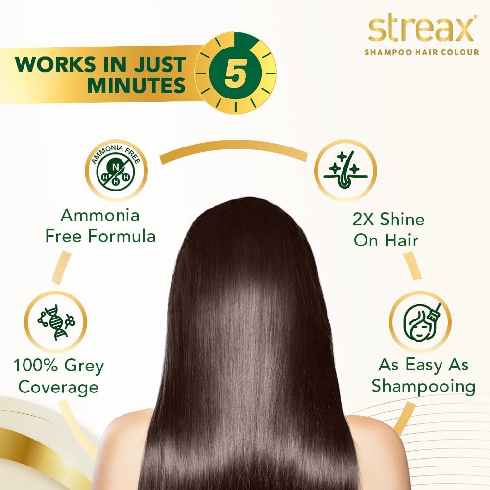 Streax Shampoo Hair Colour, 200 ml I Squeeze Pack with Natural Extracts I Hair colour for Men I Hair colour for Women I Long Lasting Formula I Colours in 5 Minutes, Dark Brown