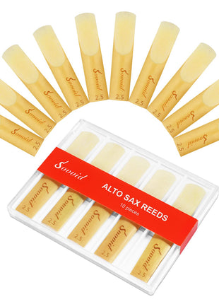 Sovvid 10 Pack Professional Alto Saxophone Reeds with Plastic Box, Strength 2.5 Alto Sax Reeds, Laser Engraved Marking & Thinner Reed Tip for Easy of Play, Traditional Reeds for Saxophone Alto