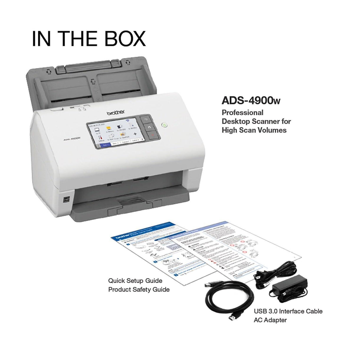 Brother ADS-4900W Professional Desktop Scanner with Fast Scan Speeds, Duplex, Wireless, and Large Touchscreen, White