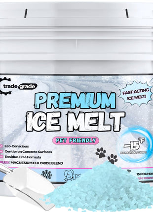 Pet-Friendly Ice Melt - Fast Acting Magnesium Chloride Formula, Safer for Pets & Surfaces, 15lb Bucket