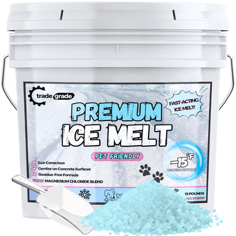 Trade Grade Ice Melt for Snow Pet Friendly - Fast Acting Magnesium Chloride Ice Melt Salt, Snow Salt 15lb Bucket with Scoop