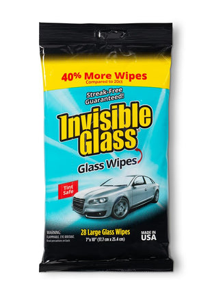 Invisible Glass 90161 Large Glass Cleaning Wipes for Streak-Free Windows, Mirrors, and Glass, Lint-Free, Ammonia-Free, Tint-Safe, for Home and Auto, Flat Pack, 28 Count