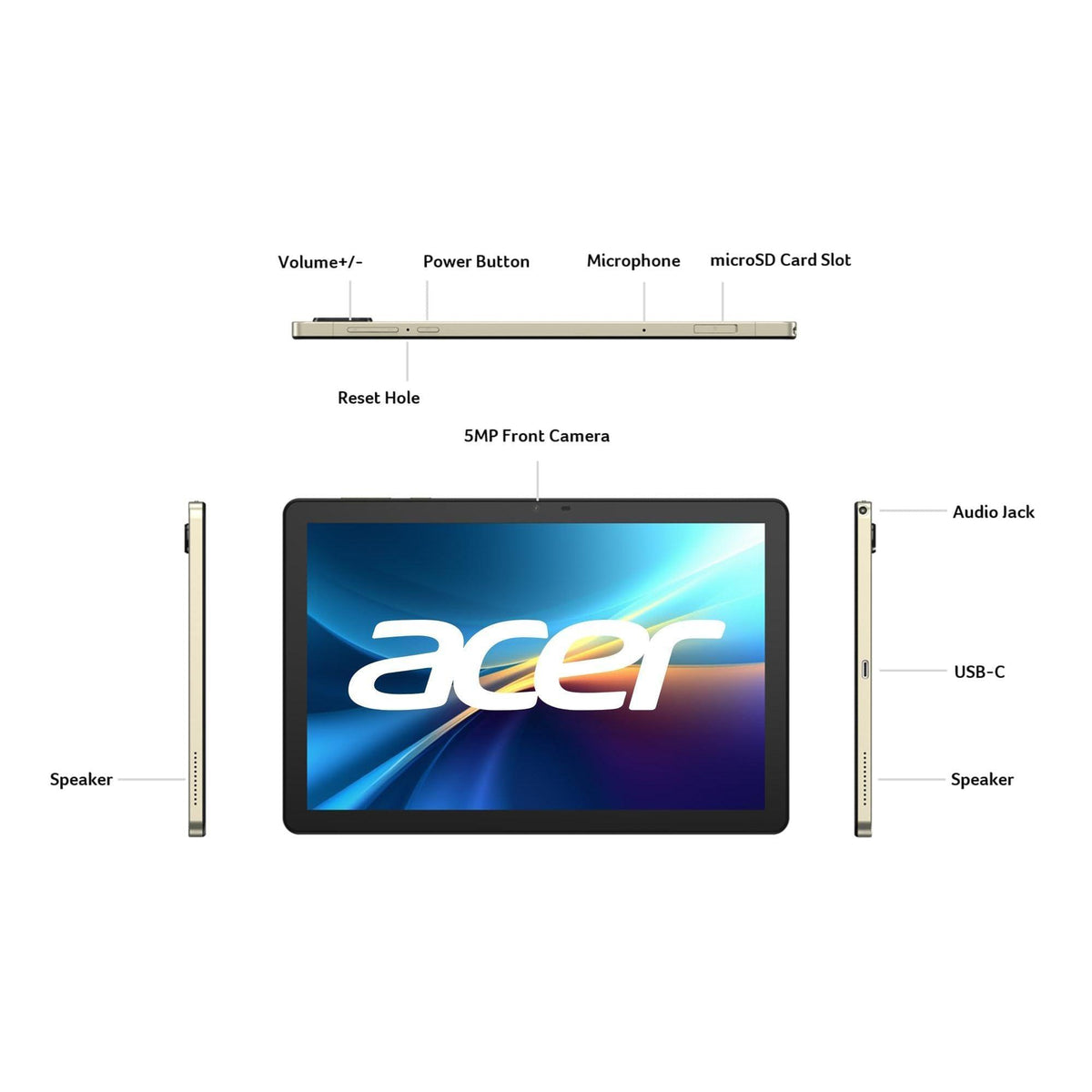 Acer Iconia V10-21-82CD Tablet | 10.1" 1920 x 1200 IPS 16:10 Touch Display | MediaTek Helio G80 Octa-Core CPU | 4GB RAM | 128GB eMMC | WiFi-5 | 5MP & Rear 8MP Webcam | Bumper Case | Android 14