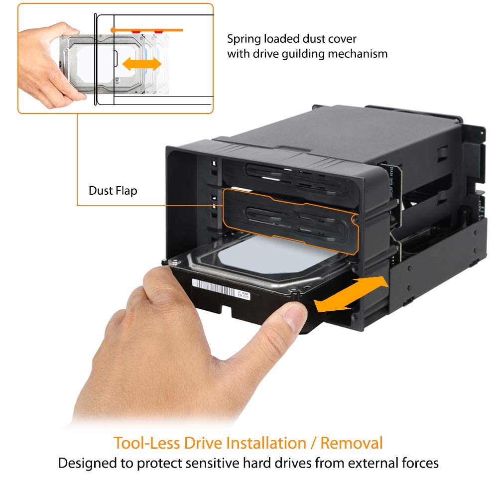 ICY DOCK Hot Swap 3 Bay 3.5 Inch SATA/SAS HDD Docking Enclosure Mobile Rack in 2 x 5.25 Inch Drive Bay (Include 3X SATA Cables) | flexiDOCK MB830SP-B