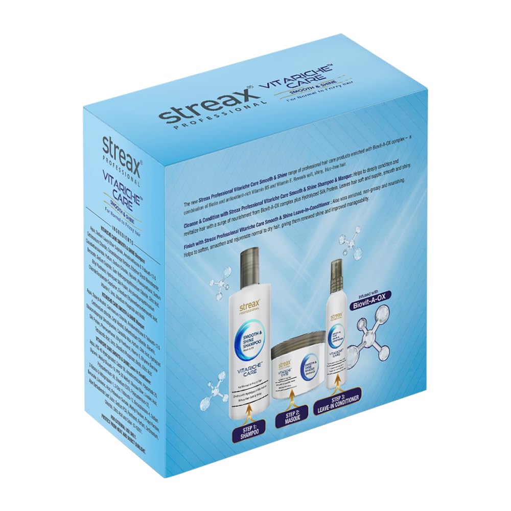 Streax Professional Vitariche Smooth & Shine Post care Combo Kit (Shampoo + Masque + Serum)