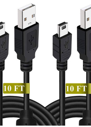2 Pack 10ft PS3 Controller Charger Cable - Fast Mini USB Data Charging Cord for PS Move PlayStation 3 Wireless Controller, TI84 Plus CE, Digital Camera