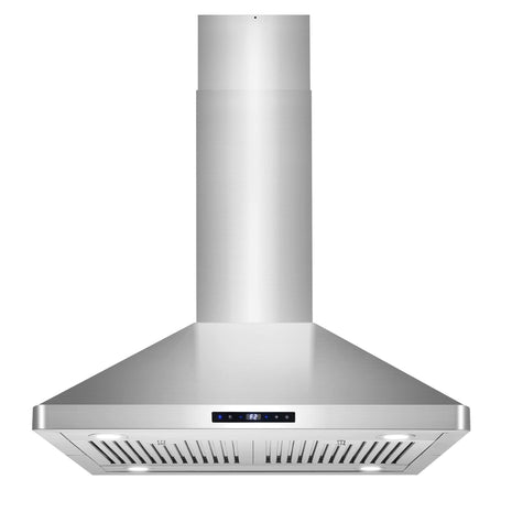 30 in. Lumin Coll 380 CFM Ducted Island Range Hood, LED, Stainless Steel | Cosmo COS-63ISS75 Soft Touch Controls, 3 Fan Speeds, Permanent Dishwasher-Safe Baffle Filters, Timer and Clock
