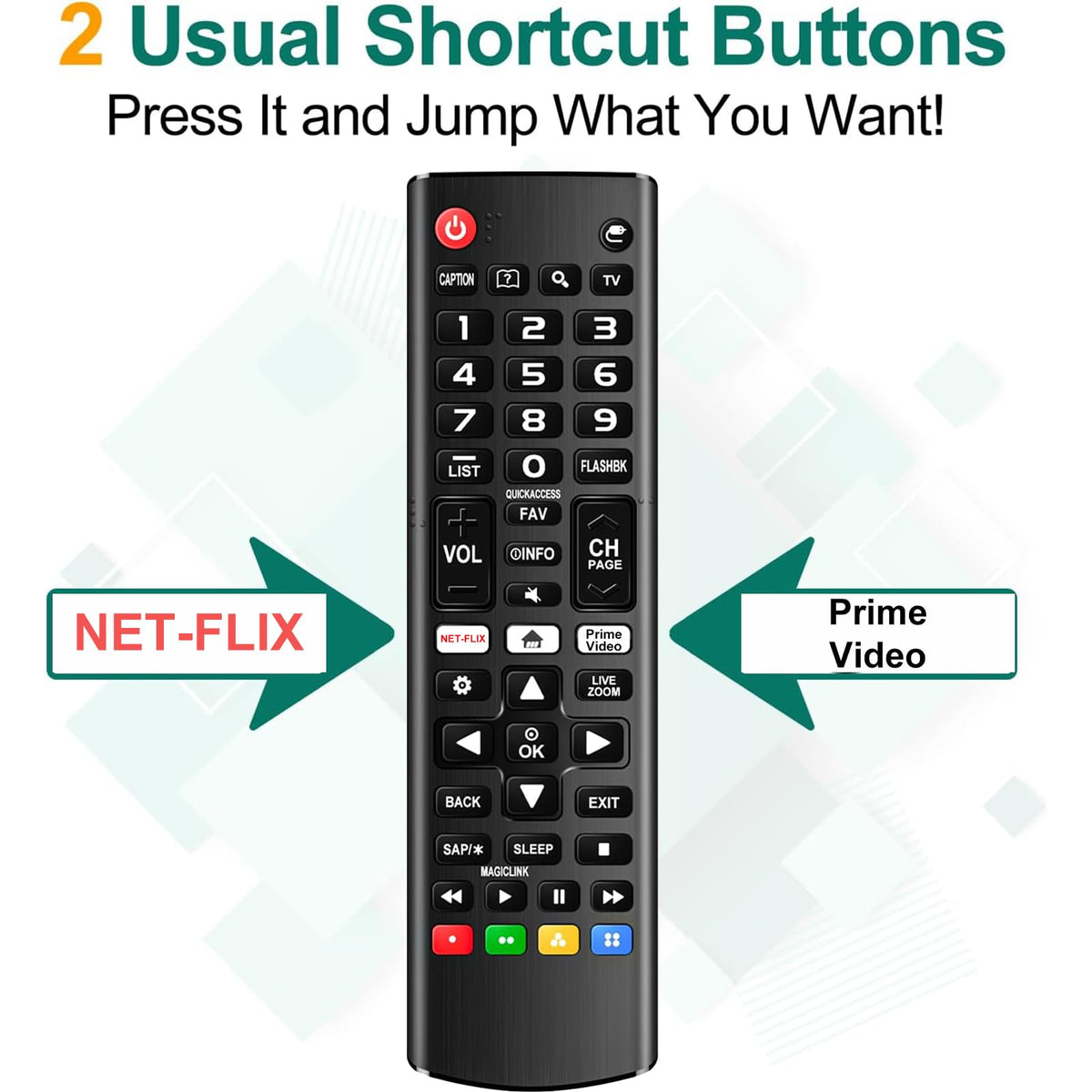 (Pack of 2) Universal Remote for LG Smart TV, Compatible with All LG TV Remote Control LCD LED OLED UHD HDTV 3D 4K Smart TV Models, Replacement Remote with Netflix Amazon Shortcuts Key