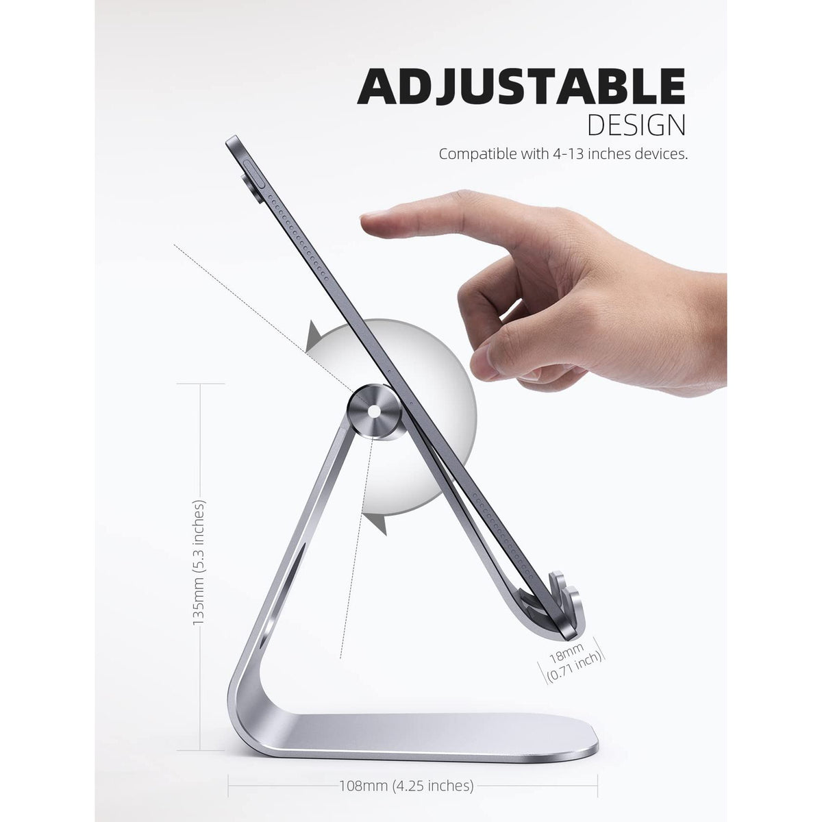 Lamicall Tablet Stand, Adjustable Tablet Holder - Desktop Stand Dock Holder Compatible with 4-13" Tablets Such as iPad Pro 11, 9.7, 10.5, 12.9 Air Mini, Kindle, Tab, iPhone Air 17 Pro Max, Silver