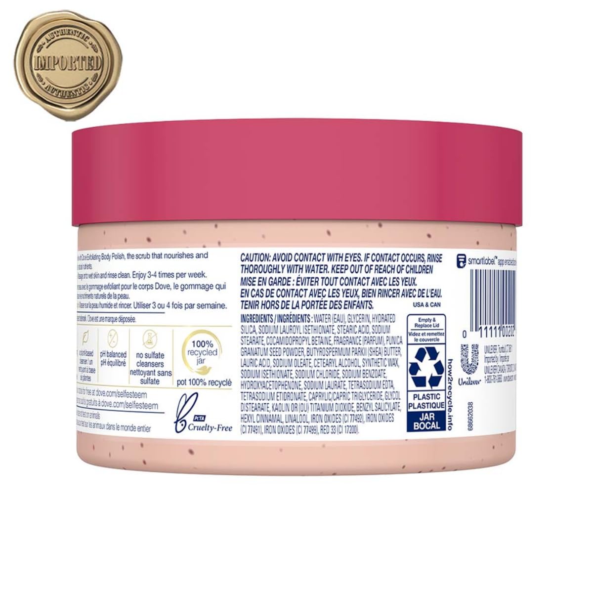 Dove Body Polish Exfoliating Scrub, Moisturizing Shea Butter and Pomegranate Seeds | Nourishes & Conditions Soft Skin | Sulphate Free, 298gm