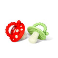 RaZbaby Soft Silicone Infant & Baby 3M+ Teether Toy Massaging Bristles Teething Relief Pacifier - Soothes Sore Gums - Hands-Free & Easy-to-Hold Chompy Teether, BPA Free (RED/Green)