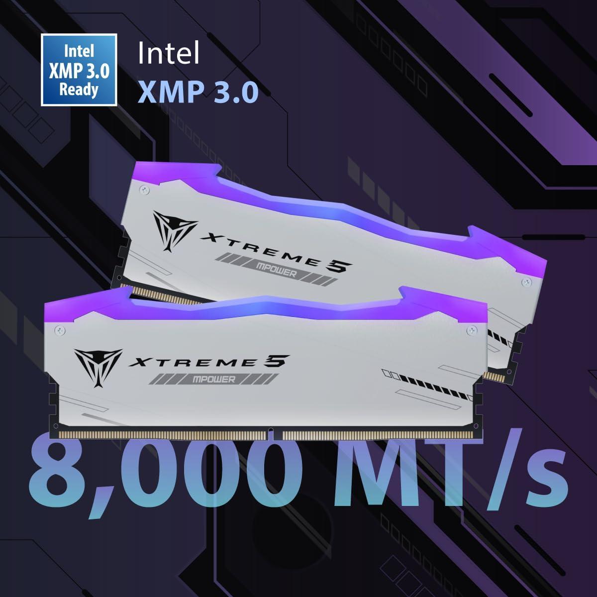 Patriot Memory Viper Xtreme 5 MPOWER DDR5 RGB RAM 48GB (2X24GB) 8000MT/s CL38 1.45v UDIMM Desktop Gaming Memory Kit Compatible with Intel XMP - PVXR548G80C38KM