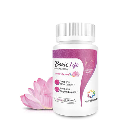 NutraBlast Boric Life Boric Acid Suppositories for Women 600mg, 30 Count | Supports Odor Control, Intimate Health Support, 100% Pure, Vegetable Capsules, Made in USA