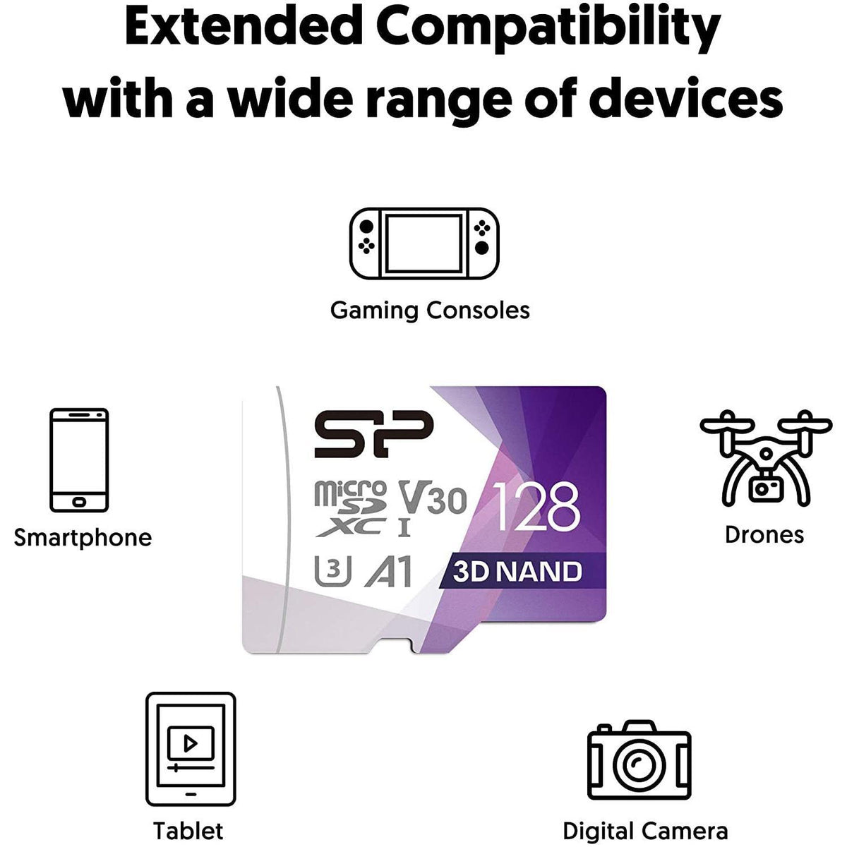 Silicon Power 128GB Micro SD Card U3 SDXC Up to 100MB/s High Speed Memory Card for Cams, DJI Pocket and Drones