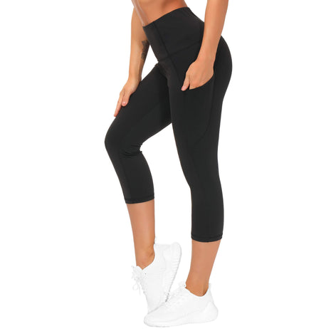 THE GYM PEOPLE Thick High Waist Capris Yoga Pants with Pockets, Tummy Control Workout Running Yoga Leggings for Women Black