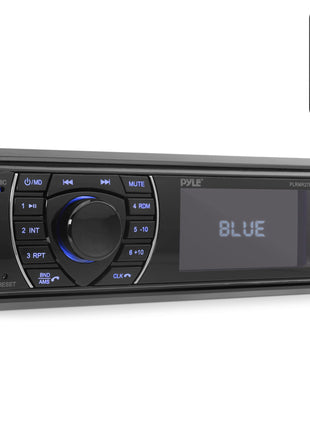Pyle 300W Bluetooth Marine Stereo Receiver - Single DIN In-Dash AM/FM Radio with USB/SD - AUX - MP3 - Built-in Mic - EQ - Wireless Music Streaming - Remote - 12V - PLMRM29BT