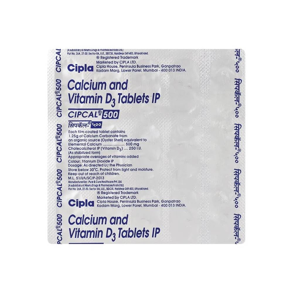 Cipla Cipcal 500 Tablet for Bone, Joint and Muscle Care | 15 Tablets in Each Strip | Pack of 5