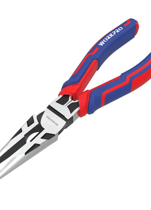 WORKPRO Premium 8" Needle Nose Pliers, Paper Clamp Precision, Heavy-Duty CRV Steel, Large Soft Grip with Wire Cutter, Long Nose Cutting Pliers, W031269