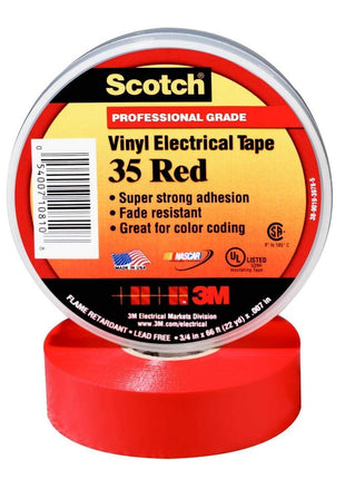 3M Scotch 10810 Vinyl Electrical Color Coding Tape, 0 to 105 Degree C, 1250 mV Dielectric Strength, 66' Length x 3/4 inch Width, Red