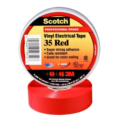 3M Scotch 10810 Vinyl Electrical Color Coding Tape, 0 to 105 Degree C, 1250 mV Dielectric Strength, 66' Length x 3/4" Width, Red