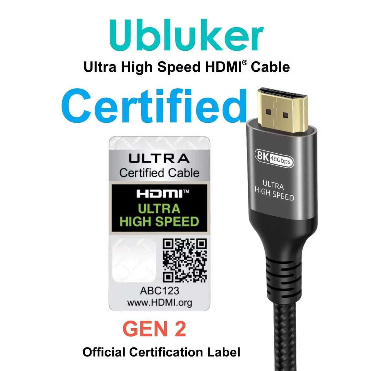 Ubluker 10K 8K 4K HDMI Cable 48Gbps 6.6 FT, Certified Ultra High Speed HDMI® Cable 4K 240Hz 144Hz 120Hz 8K60Hz 0.01ms HDR10+ eARC HDCP2.3 Netflix Roku TV PC Monitor Projector PS5 Xbox