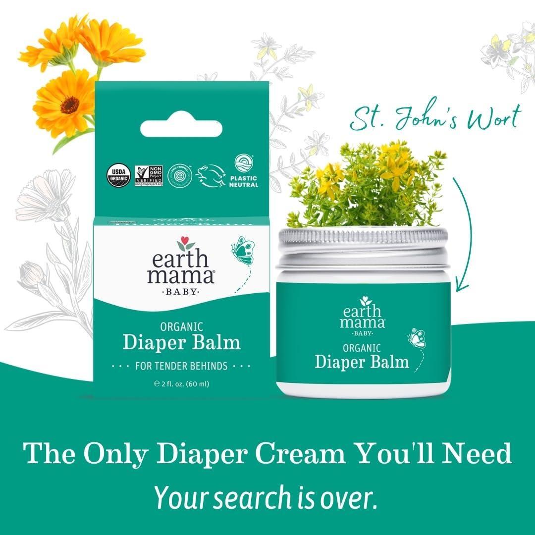 Earth Mama Organic Diaper Balm 2-Ounce | Diaper Cream for Baby | EWG Verified, Petroleum & Artificial Fragrance-Free with Calendula for Sensitive Skin (2-Pack)