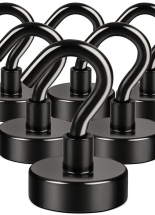 E BAVITE Black Magnetic Hooks, 30LB Strong Neodymium Magnet Hook for Cruise, Grill, Towel, Indoor Hanging, Kitchen, Workplace, Office and Garage - 6 Pack