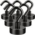 E BAVITE Black Magnetic Hooks, 30LB Strong Neodymium Magnet Hook for Cruise, Grill, Towel, Indoor Hanging, Kitchen, Workplace, Office and Garage - 6 Pack