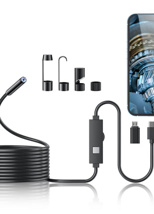 Endoscope Camera with Light,1920P HD Borescope Tools with 8 Adjustable LED Lights, Endoscope with Semi-Rigid Snake Camera, Inspection Borescope for iOS and Android-16.4ft Single Lens