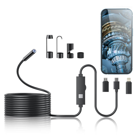Endoscope Camera with Light,1920P HD Borescope Tools with 8 Adjustable LED Lights, Endoscope with Semi-Rigid Snake Camera, Inspection Borescope for iOS and Android-16.4ft Single Lens