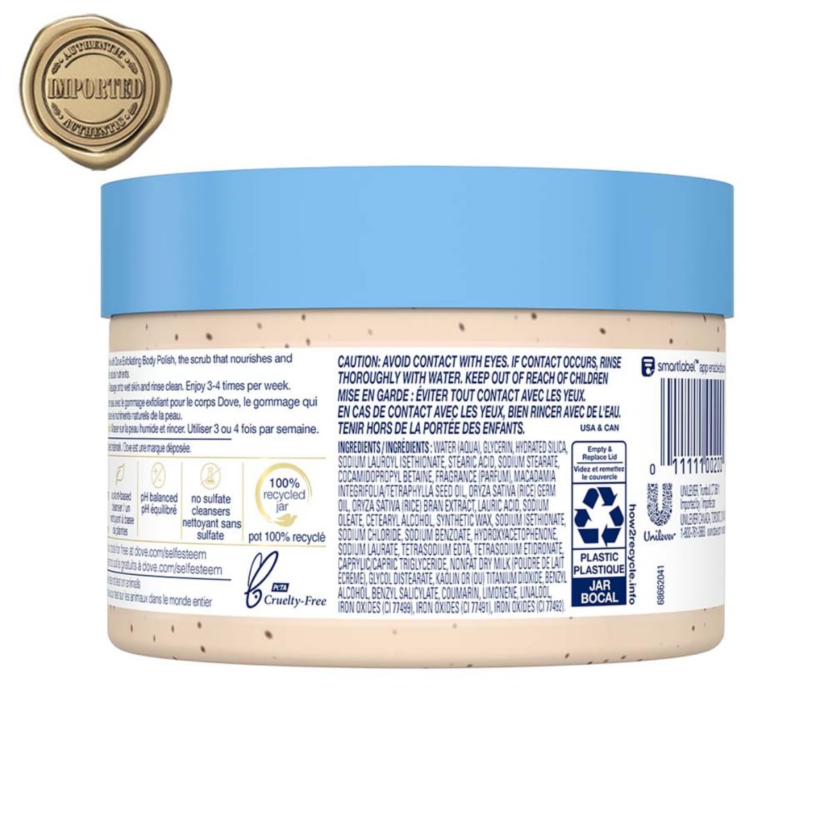 Dove Exfoliating Body Polish| Body Scrub |Deeply Nourishing Crushed Macadamia and Rice Milk |Moisturises & Brightens Skin | Sulphate Free|298gm