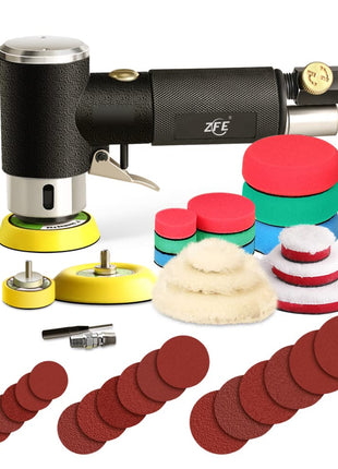 1/2/3 Inch Random Orbital Air Sander, Mini Pneumatic Sander for Auto Body Work, High Speed Air Powered Polisher with 15 Polishing Buffing Pads,18 Sandpapers