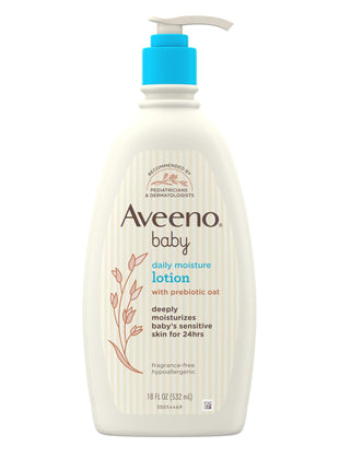 Aveeno Baby Daily Moisture Body Lotion for Sensitive Skin, Hypoallergenic Moisturizing Baby Lotion with Nourishing Oatmeal to Deeply Moisturize Baby's Skin, Fragrance-Free, 18 fl. oz