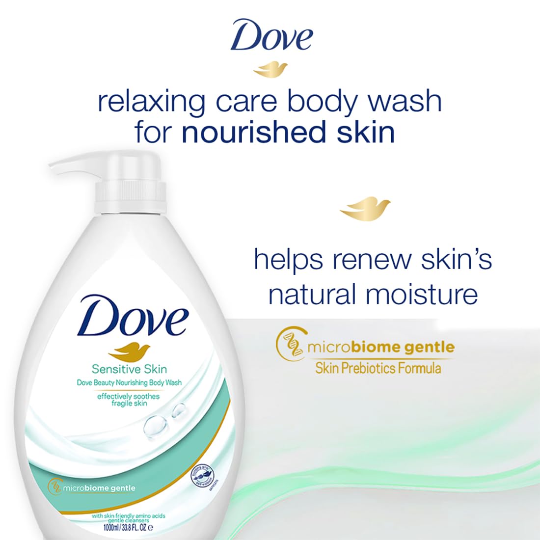 Dove Nourishing Body Wash for Sensitive Skin, 24Hrs Moisture Lock, 1L