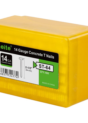 meite 14 Gauge Concrete Nails 2-1/2 Inch Leg T-Nails for Concrete Nail Gun, Galvanized Glue-collated Steel T Nailer Nail for Furring Strips Decking Truss Building, 400PCS/Box