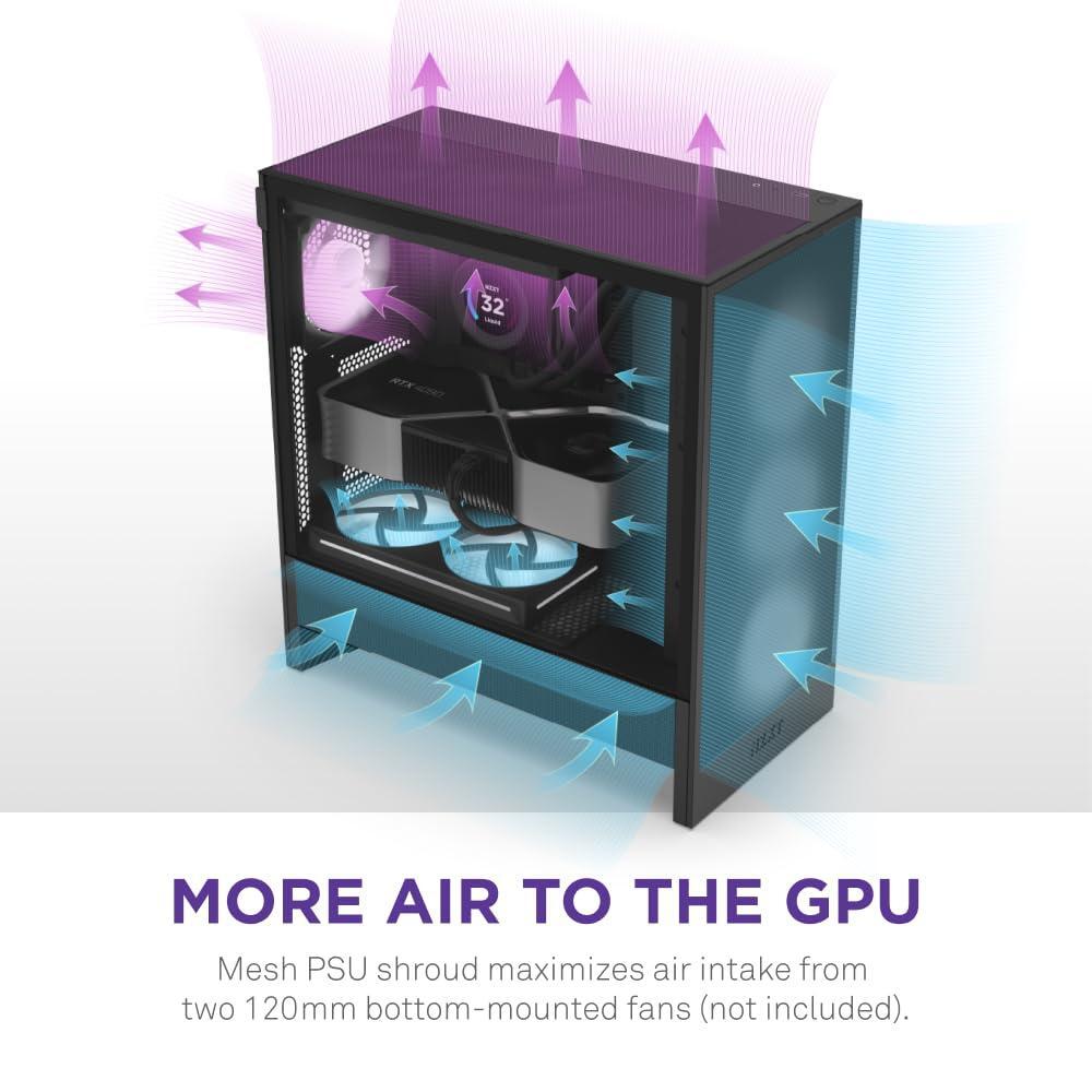 NZXT H5 Flow RGB 2024 - Compact ATX Mid-Tower PC Gaming Case - High Airflow - F360 RGB Core (CV) Included - 360mm Front & 240mm Top Radiator Support - Cable Management - Tempered Glass - Black