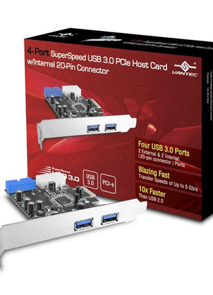 Vantec 4 Port USB 3.0 PCIe with Internal 20 pin Host Card (UGT-PC345)