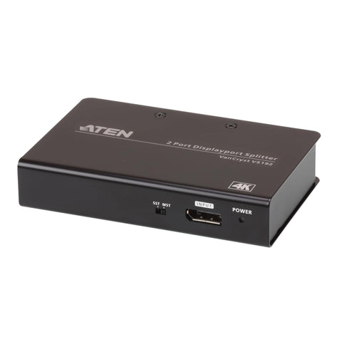 ATEN VS192 2-Port True 4K DisplayPort Splitter SST Split or MST Extended Display - Connect 1 DP Source to 2 Display Port Computer Monitor - TAA Compliant - Metal