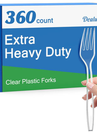 Dealusy 360 Count Extra Heavy Duty Clear Plastic Forks Disposable, BPA-Free, Heat Resistant, Solid and Durable Disposable Forks Bulk, Premium Plastic Forks heavy duty for Party Supply