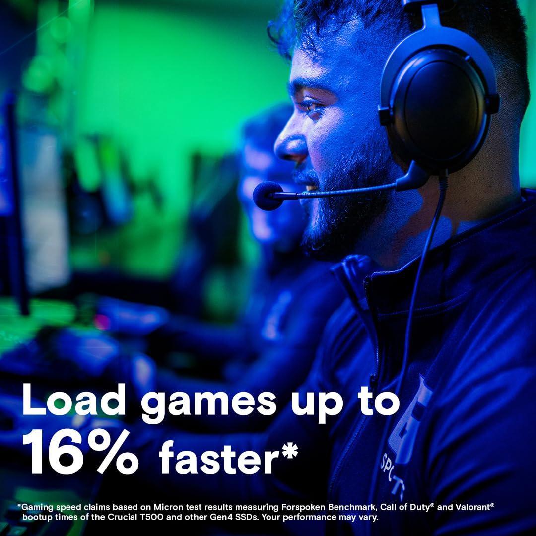 Crucial T500 1TB Gen4 NVMe M.2 Internal Gaming SSD with Heatsink, Up to 7300MB/s, PlayStation 5 Compatible + 1mo Adobe CC All Apps- CT1000T500SSD5