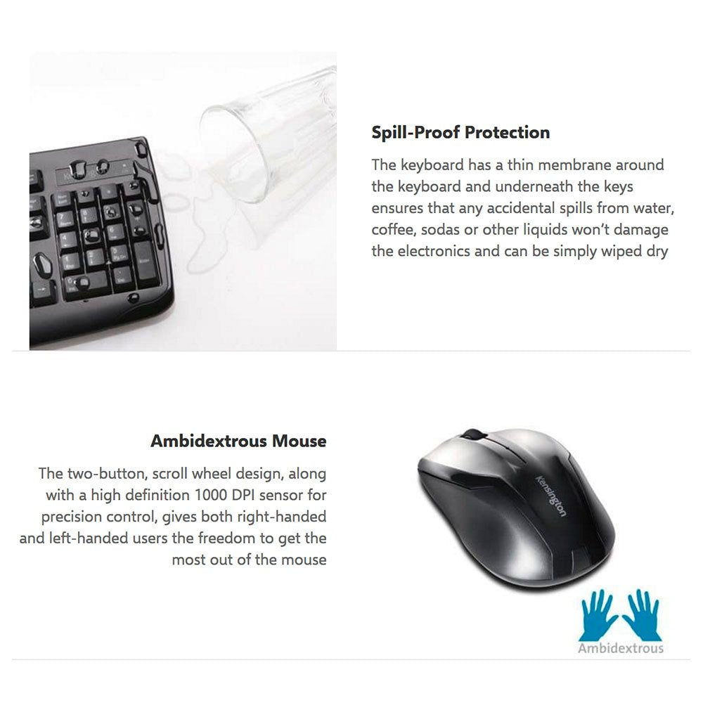 Kensington Pro Fit Wireless Combo Mouse and Keyboard Desktop Set (K72324US), Black