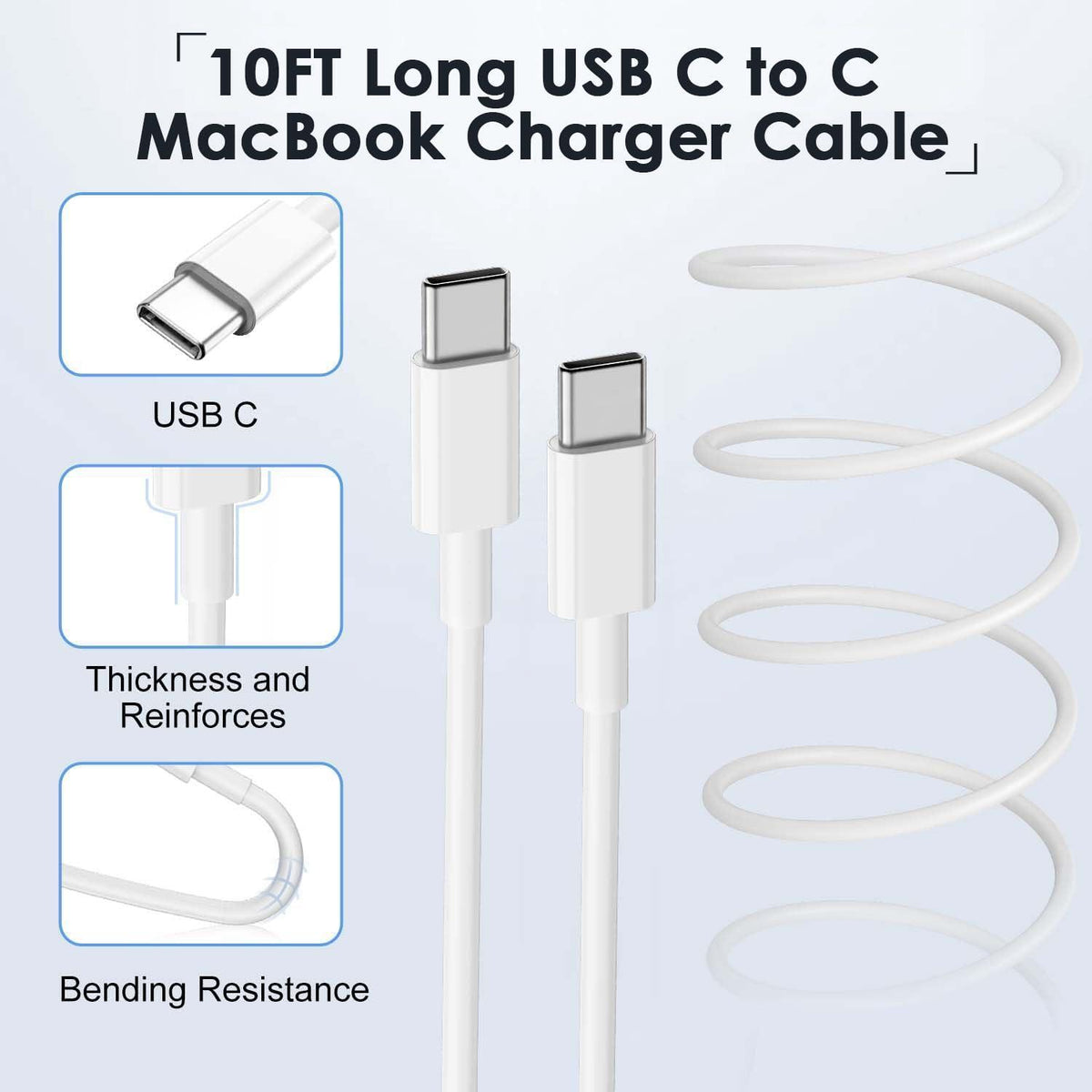 Mac Book Pro Charger - USB C Charger Fast Charger Power Adapter for USB C Port MacBook Pro/MacBook Air 16 15 14 13 inch, New iPad Pro and All USB C Device, Included 10FT Long USB C to C Charger Cable