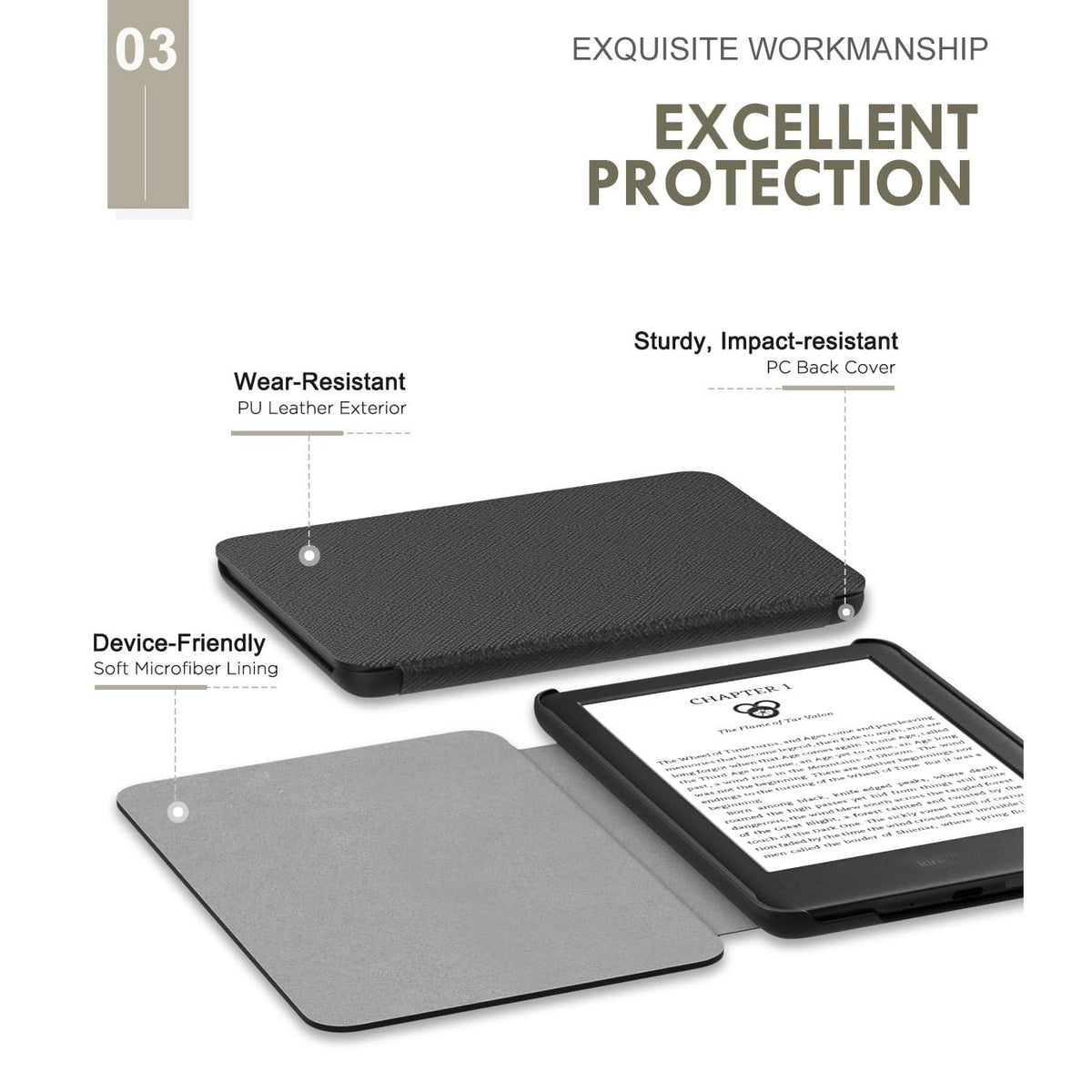 MoKo Case Fits 6" All-New Kindle (11th Generation-2024/2022 Release), Lightweight Shell Cover with Auto Wake/Sleep for Kindle 2024/2022 11th Gen e-Reader, Black