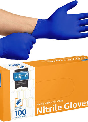 Inspire Cobalt Blue Nitrile Disposable Gloves | 4.5 Nitrile Safety Medical Exam Cooking Cleaning Disposable Gloves