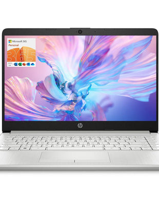 HP Portable Laptop, Student and Business, 14 inch HD Display, Intel Quad-Core N4120, 16GB DDR4 RAM, 64GB eMMC, 1 Year Office 365, Webcam, RJ-45, HDMI, Wi-Fi, Windows 11 Home, Silver