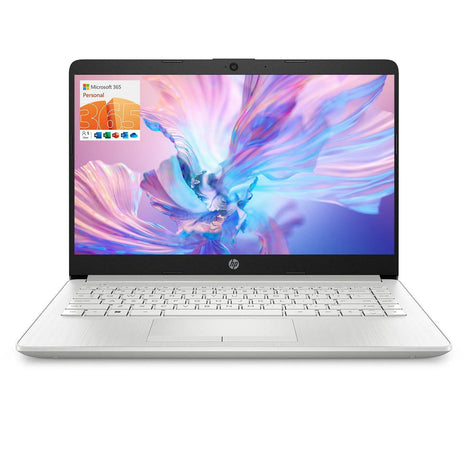 HP Portable Laptop, Student and Business, 14 inch HD Display, Intel Quad-Core N4120, 16GB DDR4 RAM, 64GB eMMC, 1 Year Office 365, Webcam, RJ-45, HDMI, Wi-Fi, Windows 11 Home, Silver
